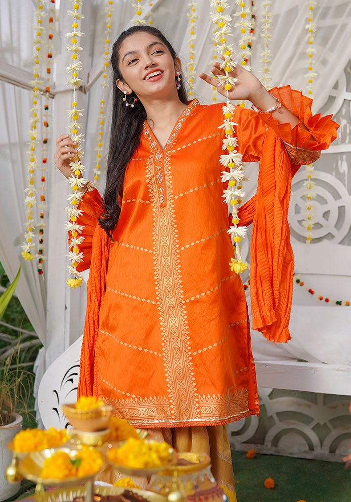 Paper Cotton Printed 3 Pc Suit - Wear Ochre