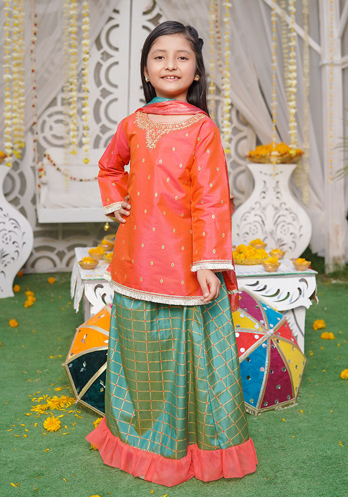 Cotton Silk Hand Adda Work 3 Pc Suit - Wear Ochre
