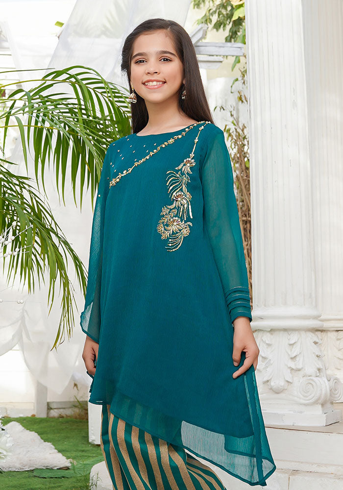 Chiffon Hand Adda Work 2 Pc Suit - Wear Ochre