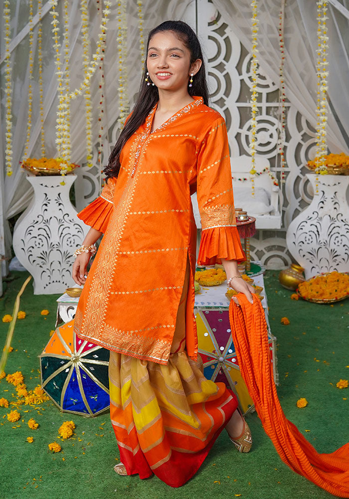 Paper Cotton Printed 3 Pc Suit - Wear Ochre
