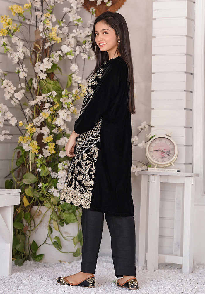 Velvet Embroidered 2 Pc Suit - Wear Ochre
