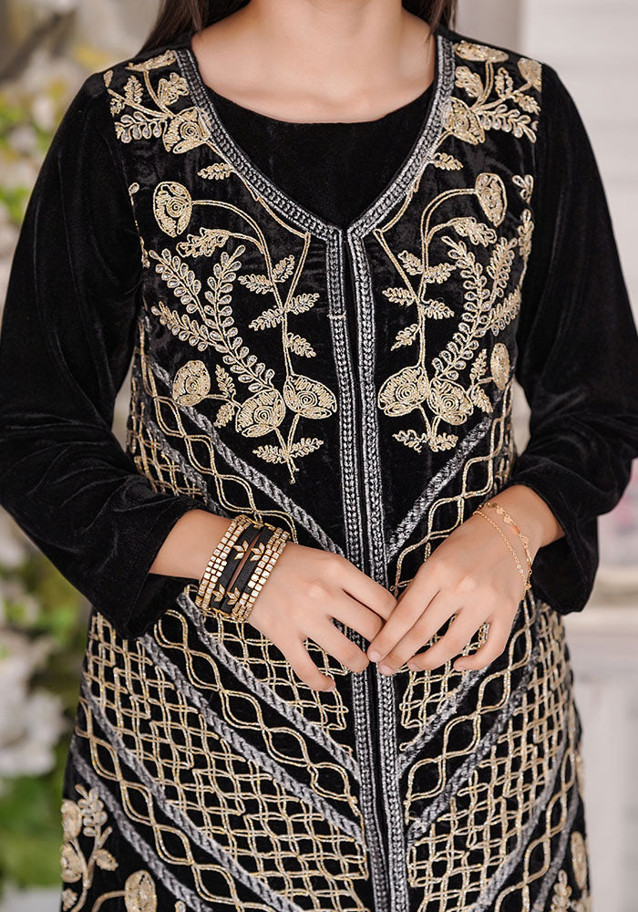 Velvet Embroidered 2 Pc Suit - Wear Ochre