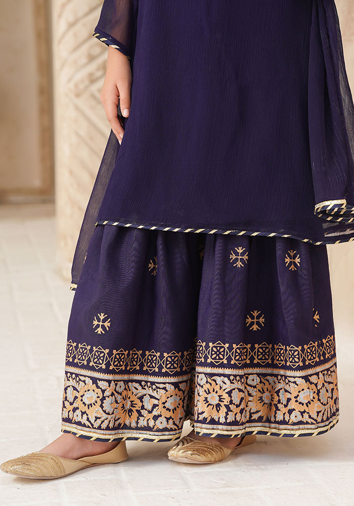 Chiffon Hand Adda Work 3 Pc Suit - Wear Ochre
