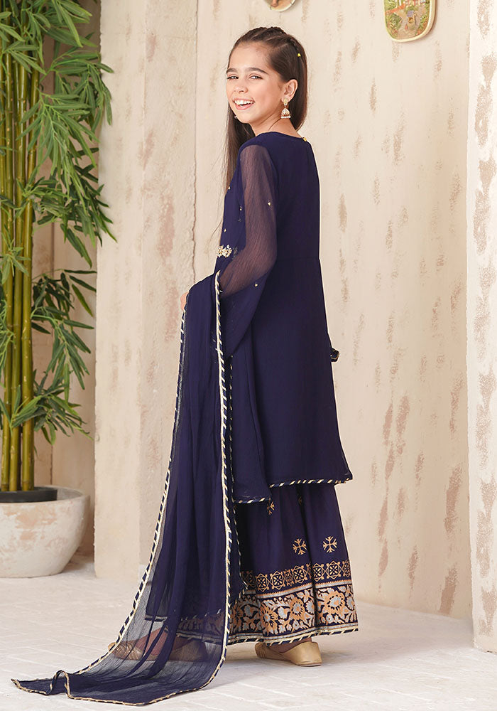 Chiffon Hand Adda Work 3 Pc Suit - Wear Ochre