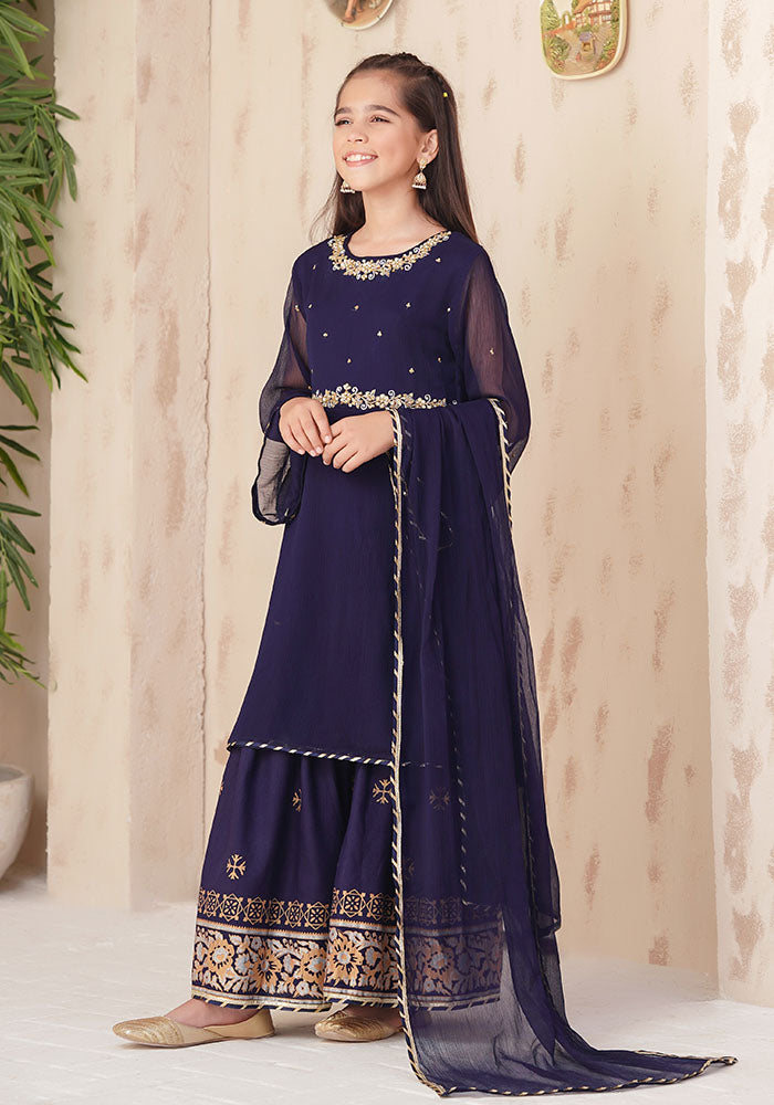Chiffon Hand Adda Work 3 Pc Suit - Wear Ochre