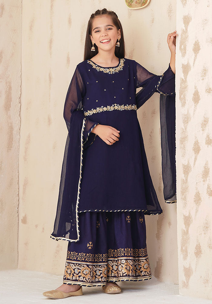 Chiffon Hand Adda Work 3 Pc Suit - Wear Ochre