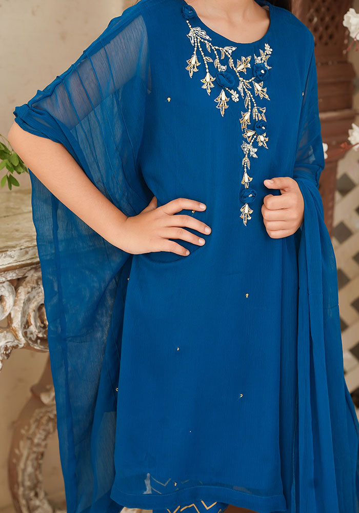 Chiffon Hand Adda Work 3 Pc Suit - Wear Ochre