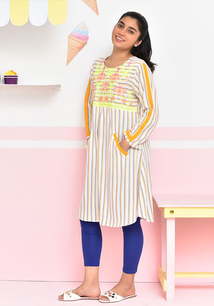 Linen Embroidered Kurta - Wear Ochre