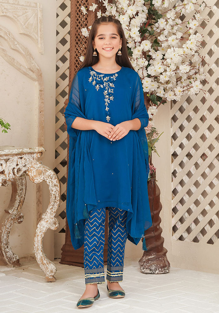 Chiffon Hand Adda Work 3 Pc Suit - Wear Ochre
