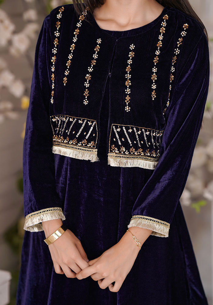 Velvet Hand Adda Work 3 Pc Suit - Wear Ochre