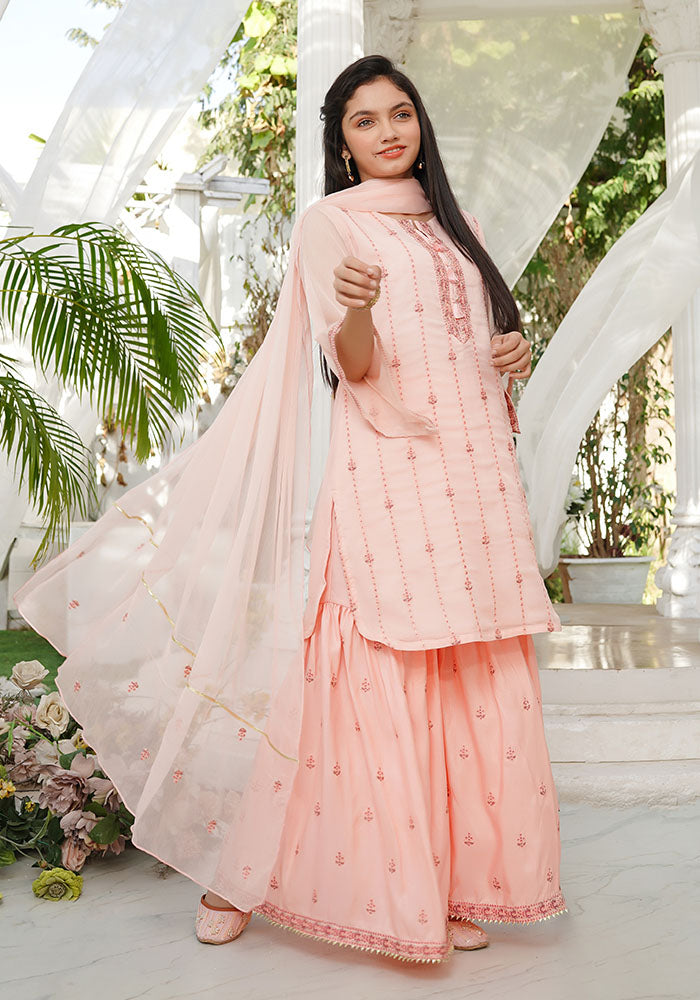 Chiffon Embroidered 3 Pc Suit - Wear Ochre