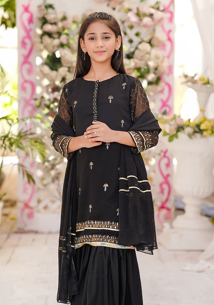 Chiffon Block Printed 3 Pc Suit - Wear Ochre