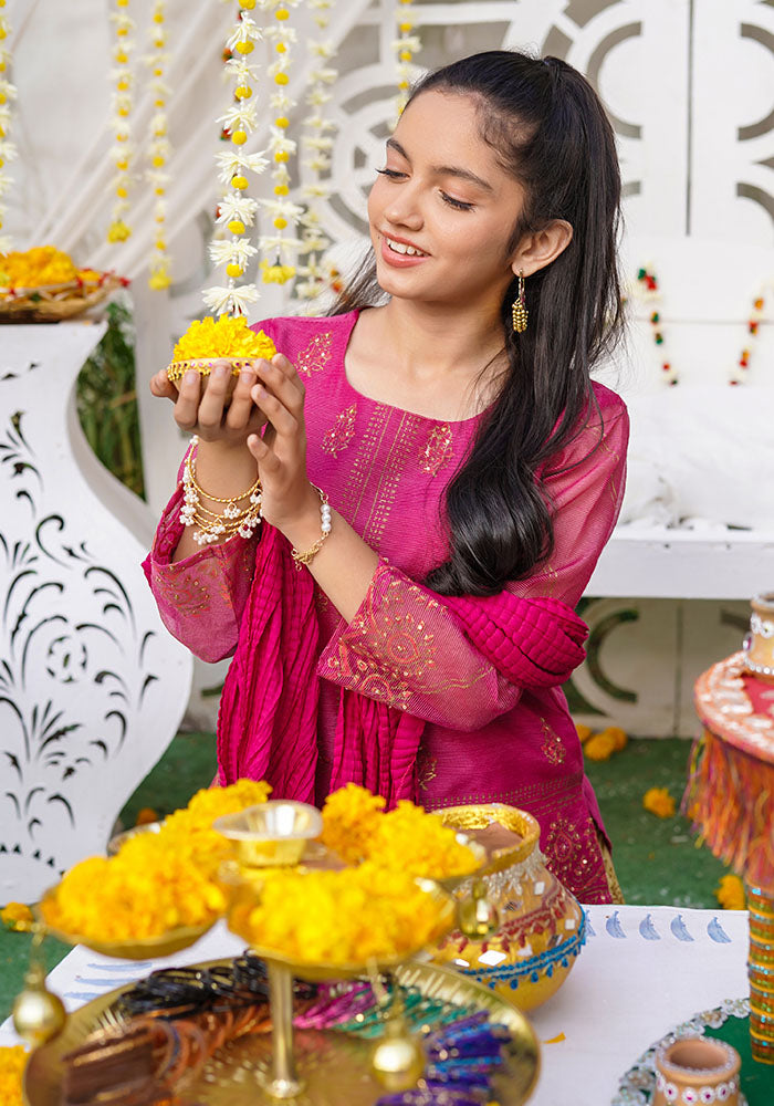 Zari Missouri Hand Adda Work 3 Pc Suit - Wear Ochre