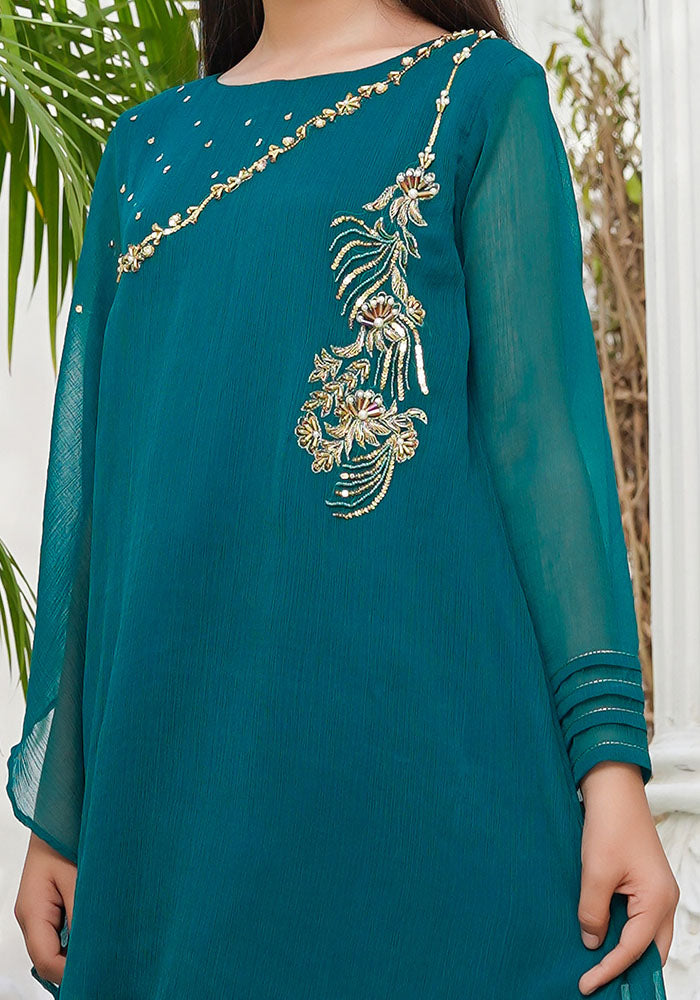 Chiffon Hand Adda Work 2 Pc Suit - Wear Ochre