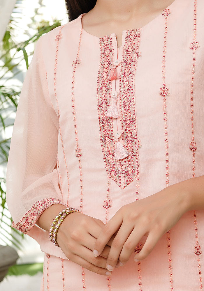 Chiffon Embroidered 3 Pc Suit - Wear Ochre