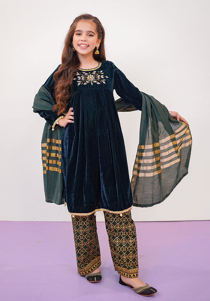 Velvet Hand Adda Work 3 Pc Suit - Wear Ochre