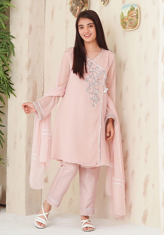 Chiffon Hand Adda Work 3 Pc Suit - Wear Ochre