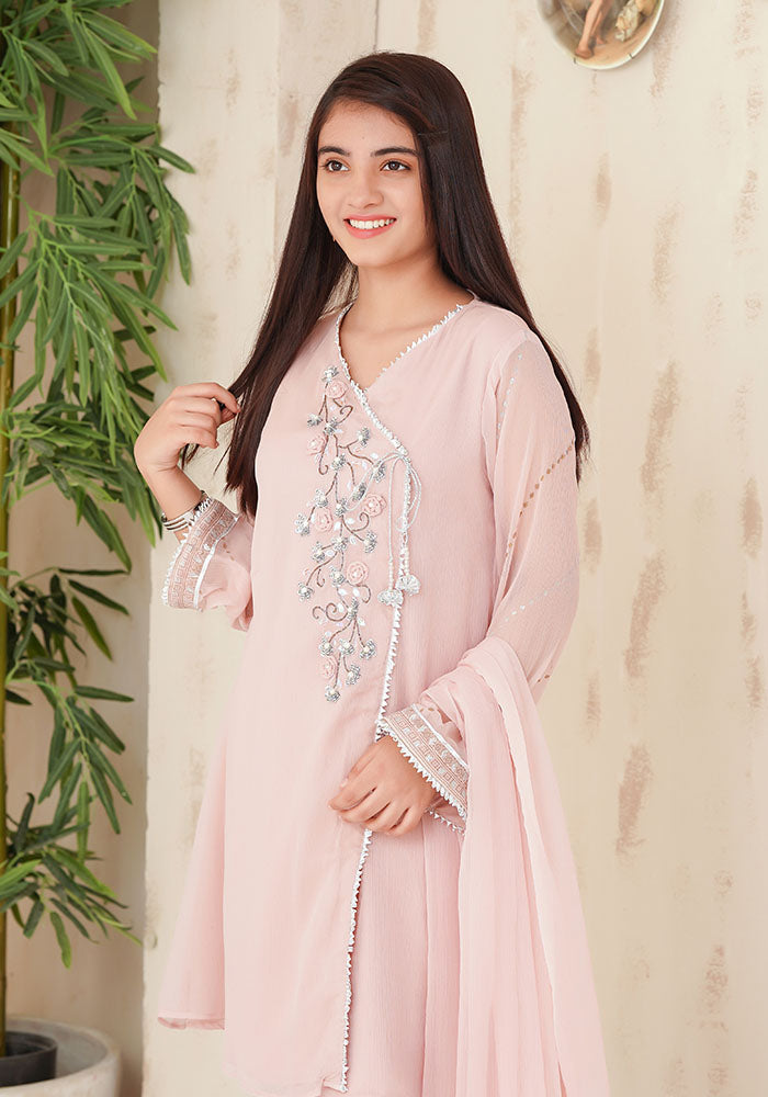 Chiffon Hand Adda Work 3 Pc Suit - Wear Ochre