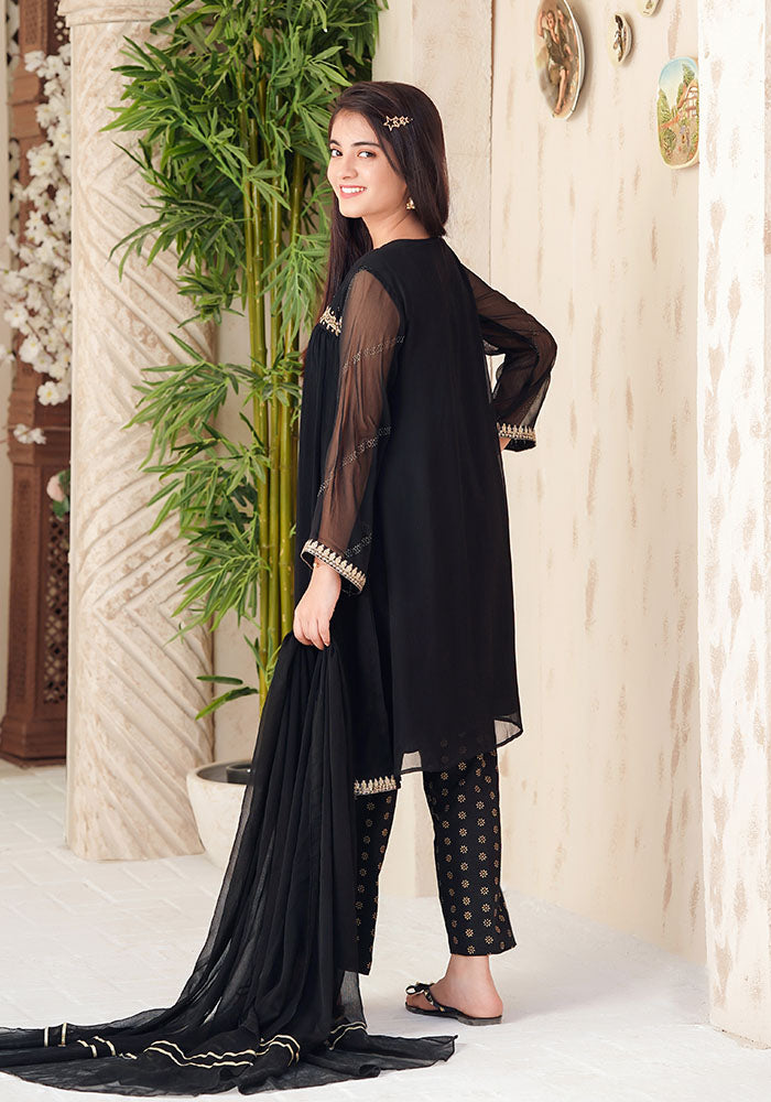 Chiffon Hand Adda Work 3 Pc Suit - Wear Ochre