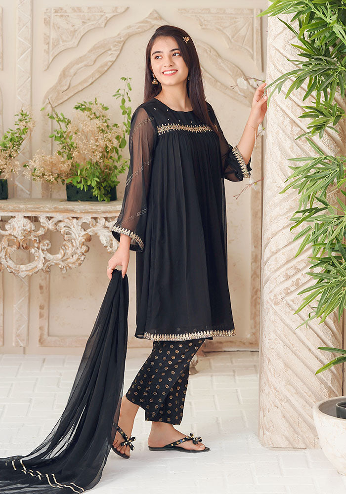 Chiffon Hand Adda Work 3 Pc Suit - Wear Ochre