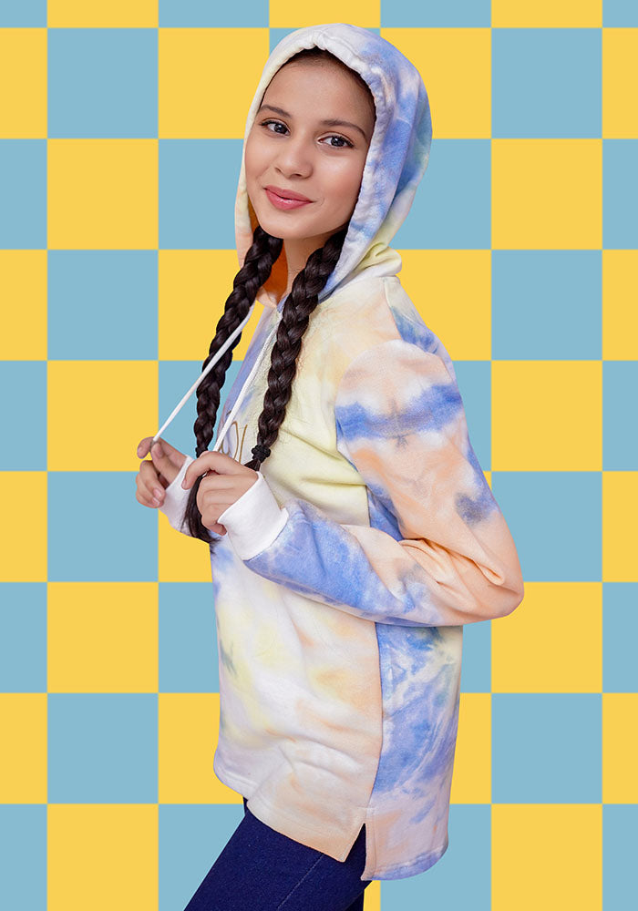 Fleece Tie & Dye Printed Hoodie - Wear Ochre