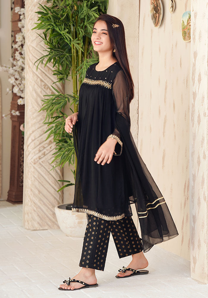 Chiffon Hand Adda Work 3 Pc Suit - Wear Ochre