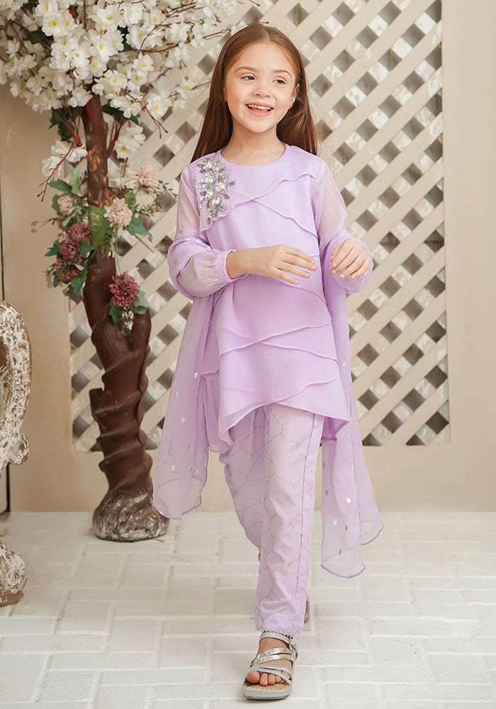Chiffon Hand Adda Work 3 Pc Suit - Wear Ochre