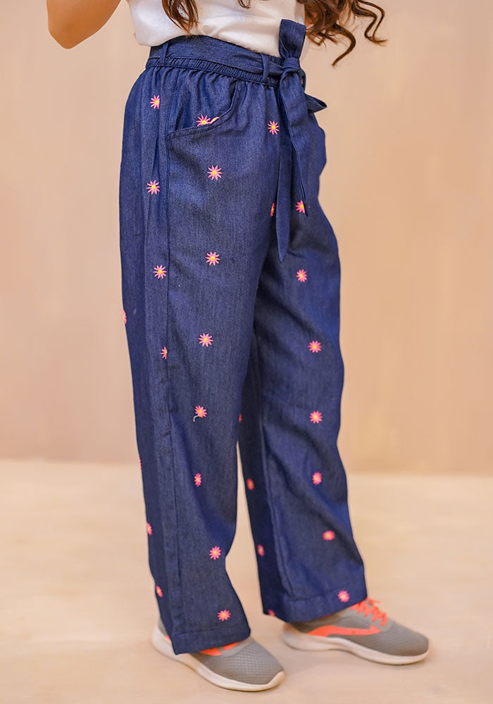 Denim Embroidered Pants - Wear Ochre