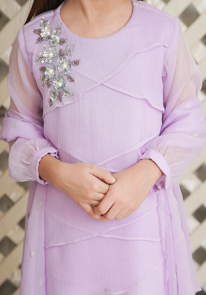 Chiffon Hand Adda Work 3 Pc Suit - Wear Ochre