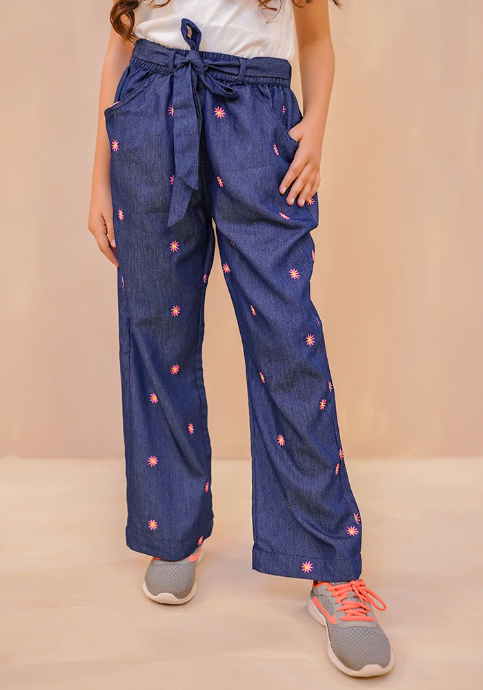 Denim Embroidered Pants - Wear Ochre