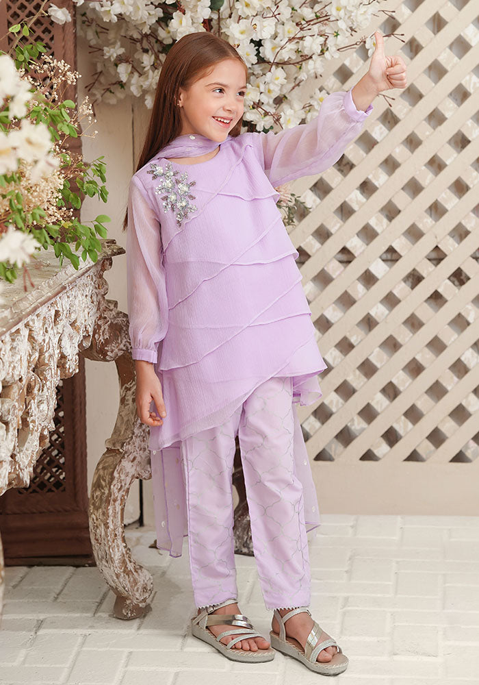 Chiffon Hand Adda Work 3 Pc Suit - Wear Ochre