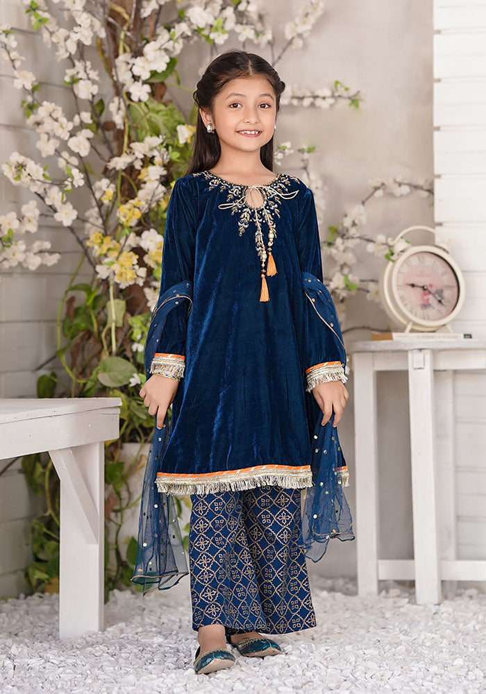 Velvet Hand Adda Work 3 Pc Suit - Wear Ochre