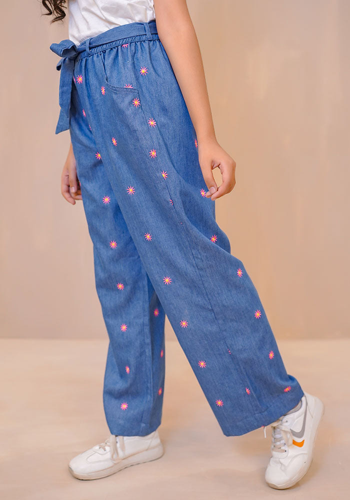 Denim Embroidered Pants - Wear Ochre