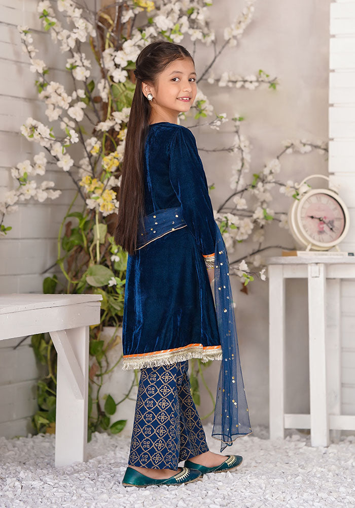 Velvet Hand Adda Work 3 Pc Suit - Wear Ochre