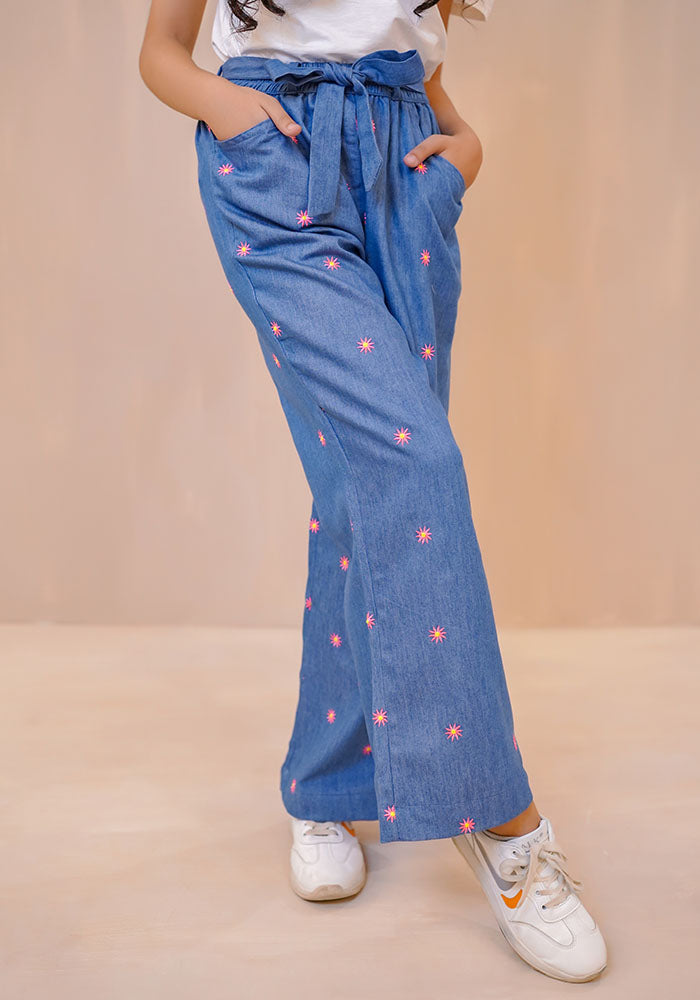 Denim Embroidered Pants - Wear Ochre