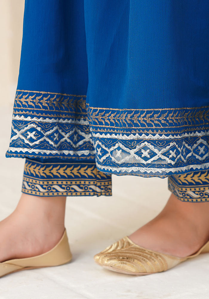 Chiffon Hand Adda Work 3 Pc Suit - Wear Ochre