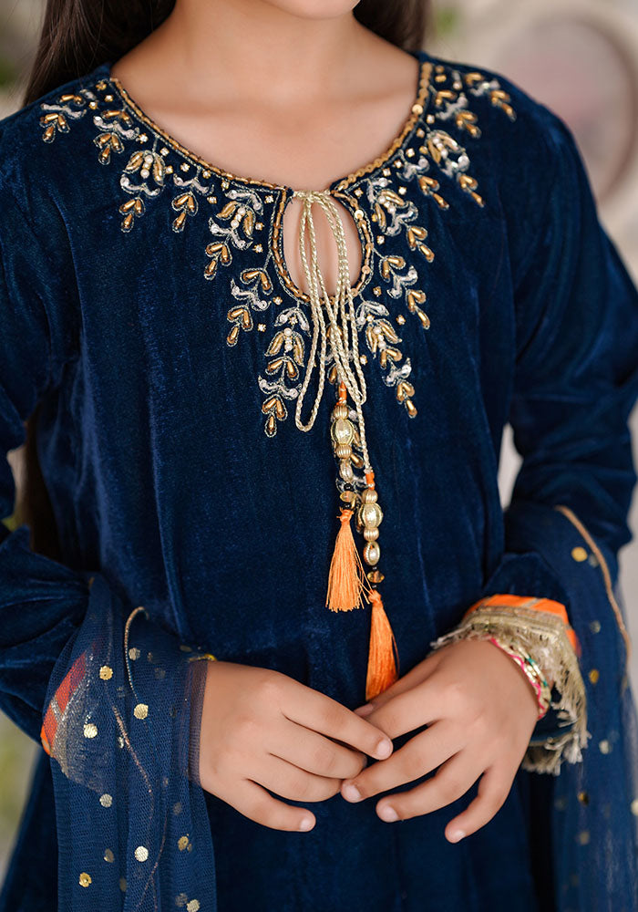 Velvet Hand Adda Work 3 Pc Suit - Wear Ochre