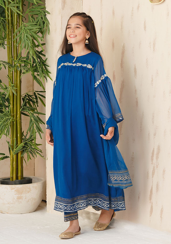 Chiffon Hand Adda Work 3 Pc Suit - Wear Ochre
