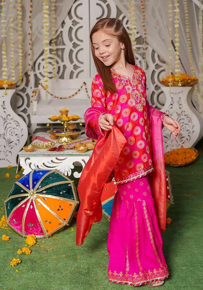 Printed Jacquard Hand Adda Work 3 Pc Suit - Wear Ochre