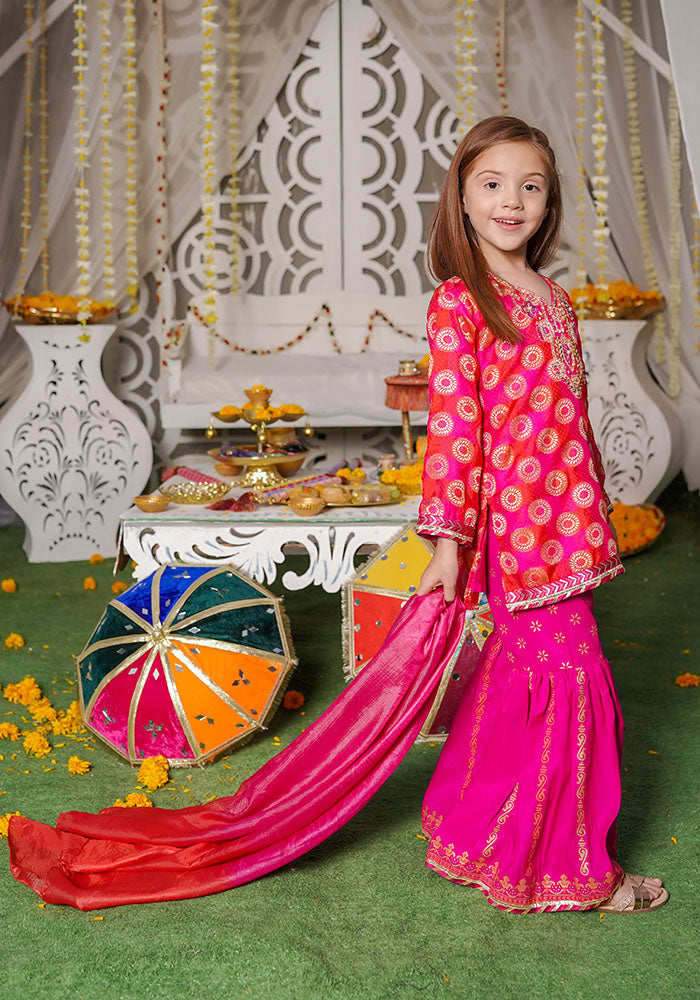 Printed Jacquard Hand Adda Work 3 Pc Suit - Wear Ochre