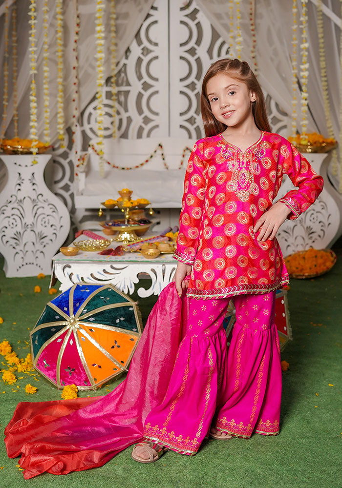 Printed Jacquard Hand Adda Work 3 Pc Suit - Wear Ochre