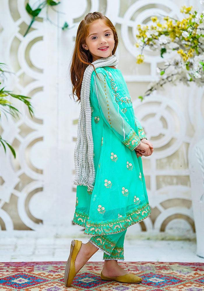 Chiffon Hand Adda Work 3 Pc Suit - Wear Ochre