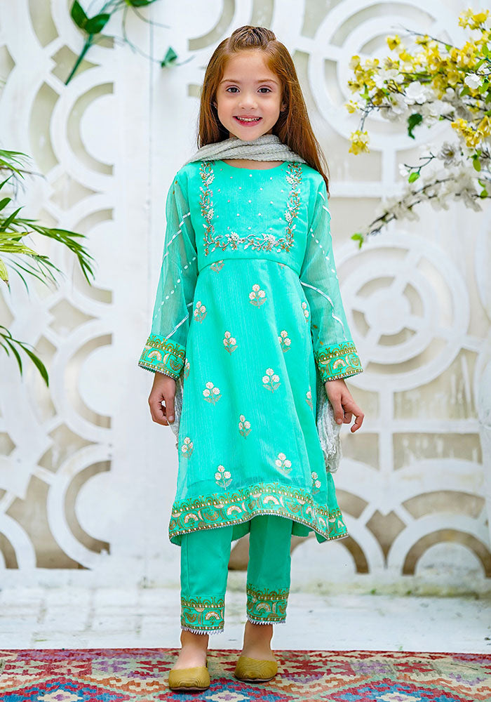 Chiffon Hand Adda Work 3 Pc Suit - Wear Ochre