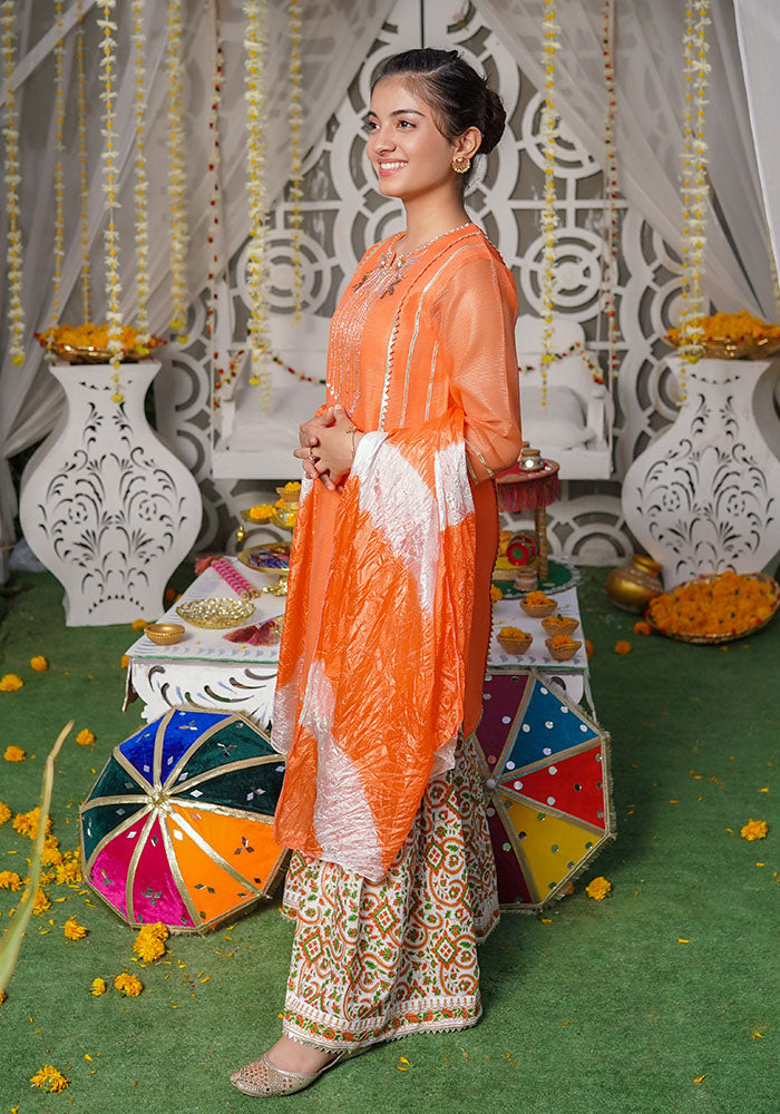 Organza Hand Adda Work 3 Pc Suit - Wear Ochre