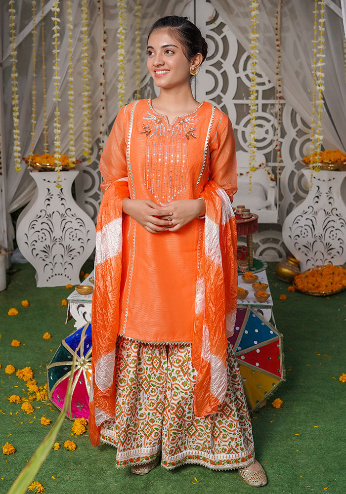 Organza Hand Adda Work 3 Pc Suit - Wear Ochre