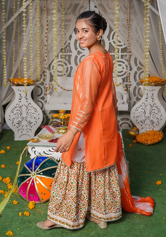 Organza Hand Adda Work 3 Pc Suit - Wear Ochre