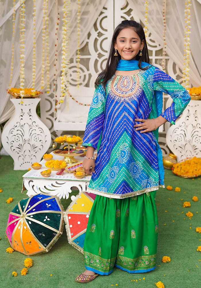 Printed Raw Silk Hand Adda Work 3 Pc Suit - Wear Ochre