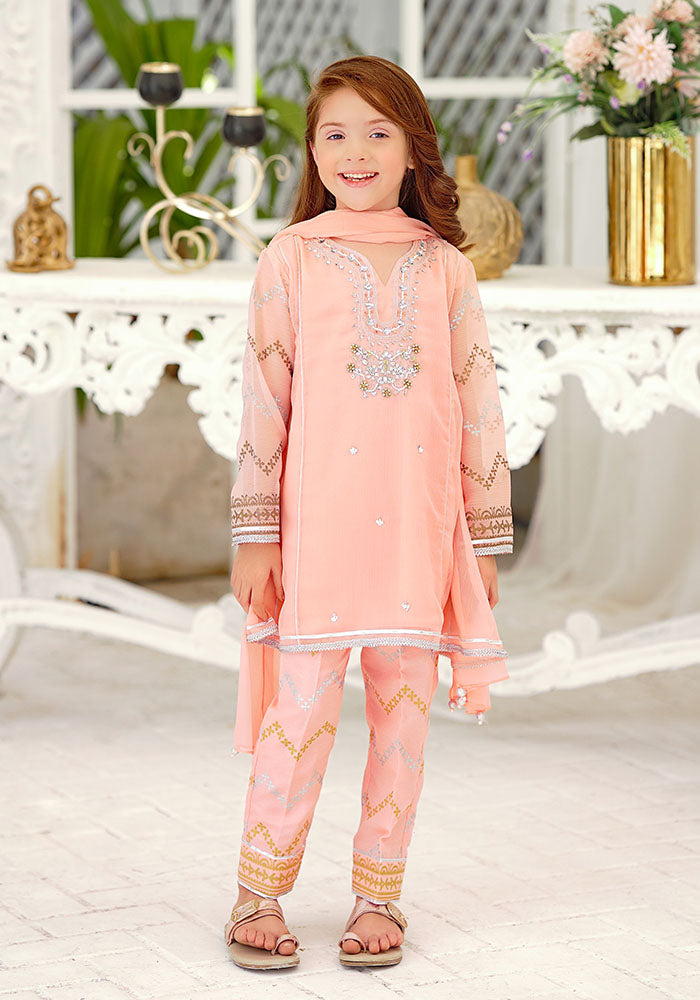 Chiffon Hand Adda Work 3 Pc Suit - Wear Ochre
