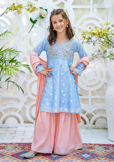 Paper Cotton Embroidered 3 Pc Suit