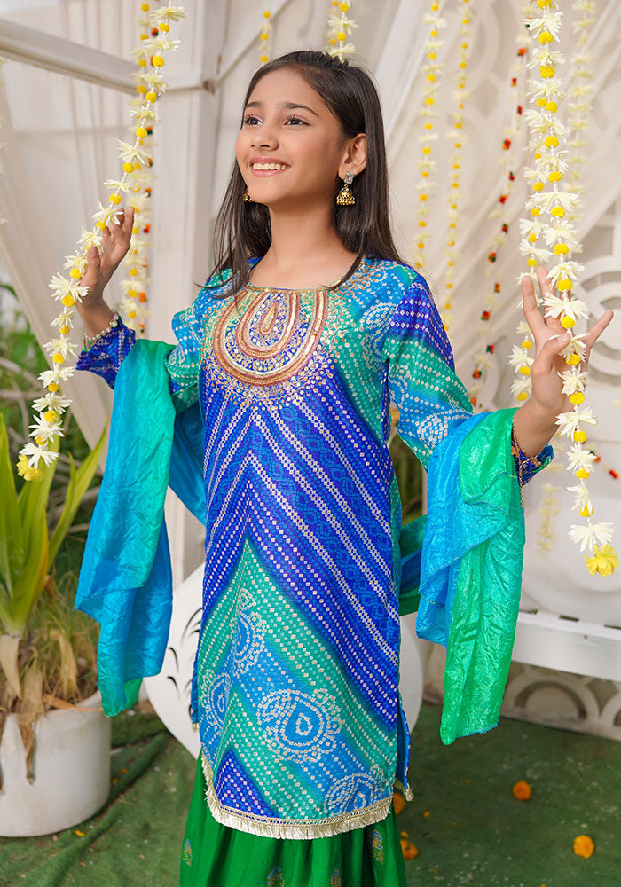 Printed Raw Silk Hand Adda Work 3 Pc Suit - Wear Ochre